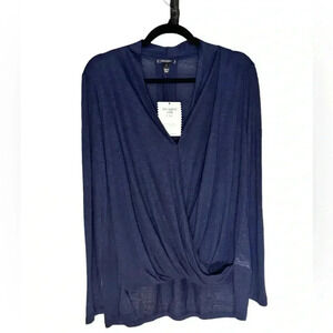 Stella & Dot Faux Wrap White High Low Blouse Lg NWT